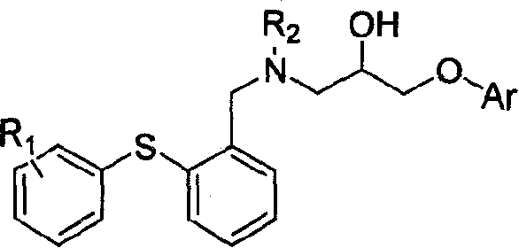 N-alkyl-N-[2-hydroxy-3-(aryloxy)propanyl]-2-(arylsulfonyl)benzylamine and preparation method and application