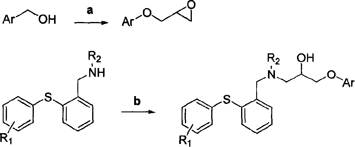 N-alkyl-N-[2-hydroxy-3-(aryloxy)propanyl]-2-(arylsulfonyl)benzylamine and preparation method and application