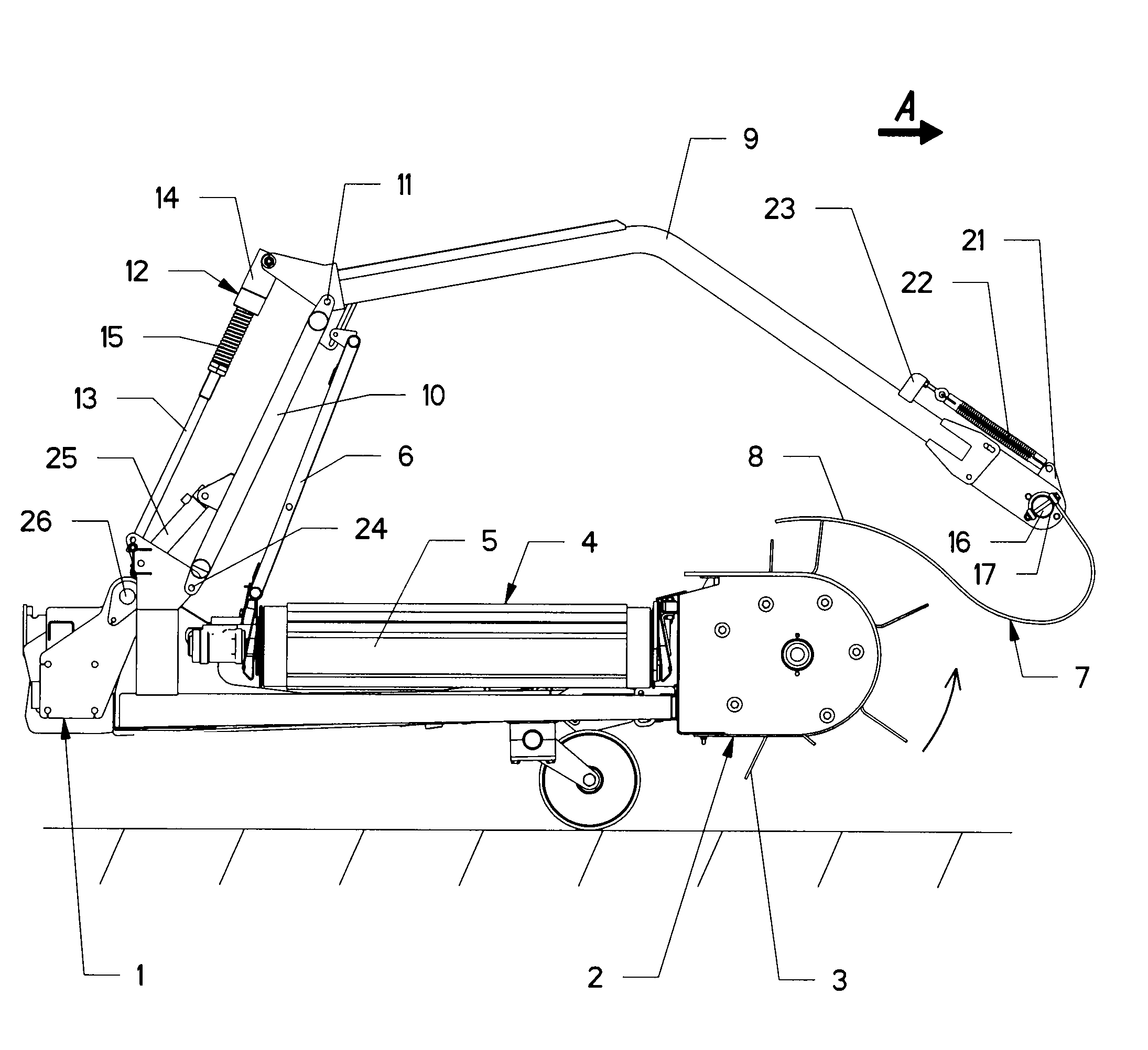 Guiding arrangement for forage pickup device of an agricultural harvester