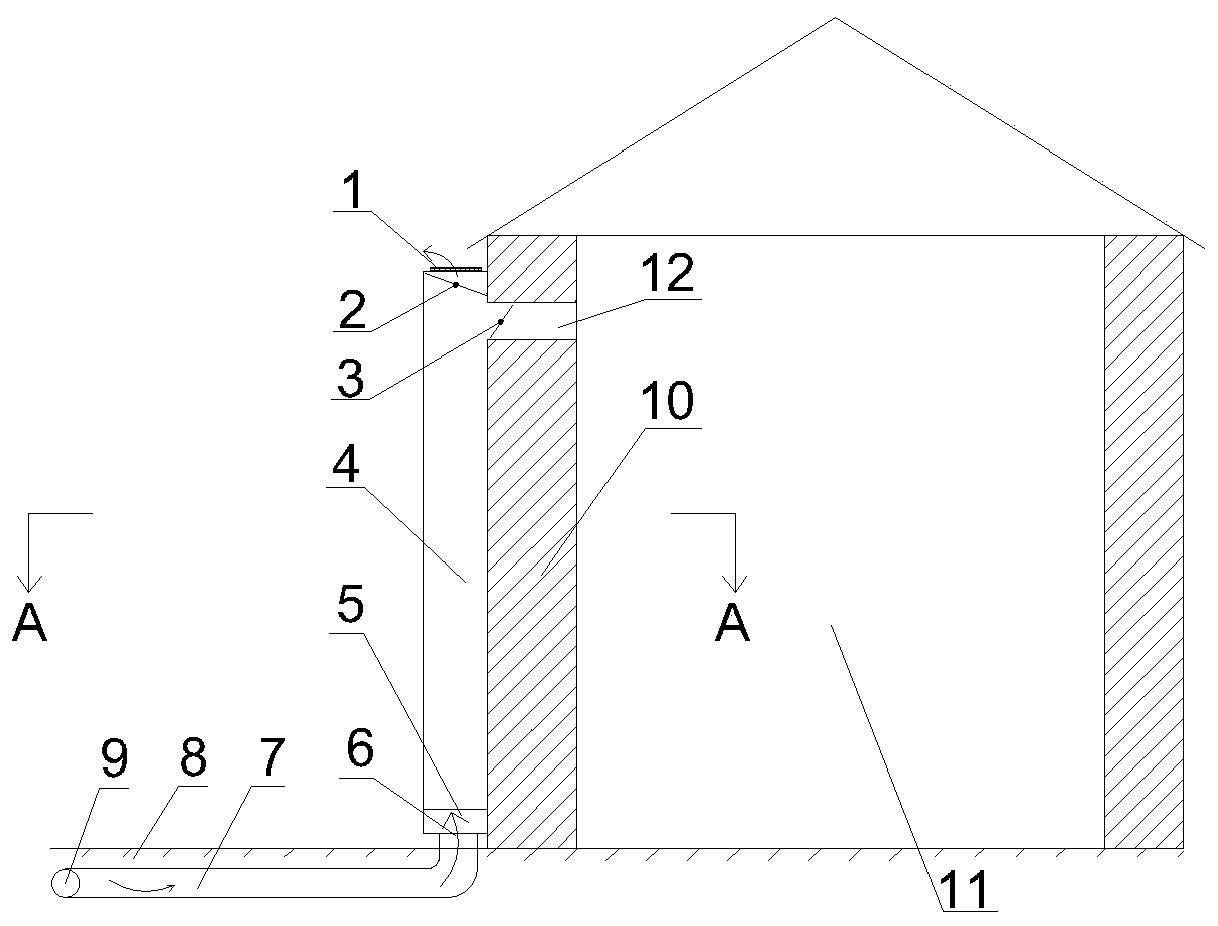 Rain pipe air-through-tunnel building external wall face cooling system and method