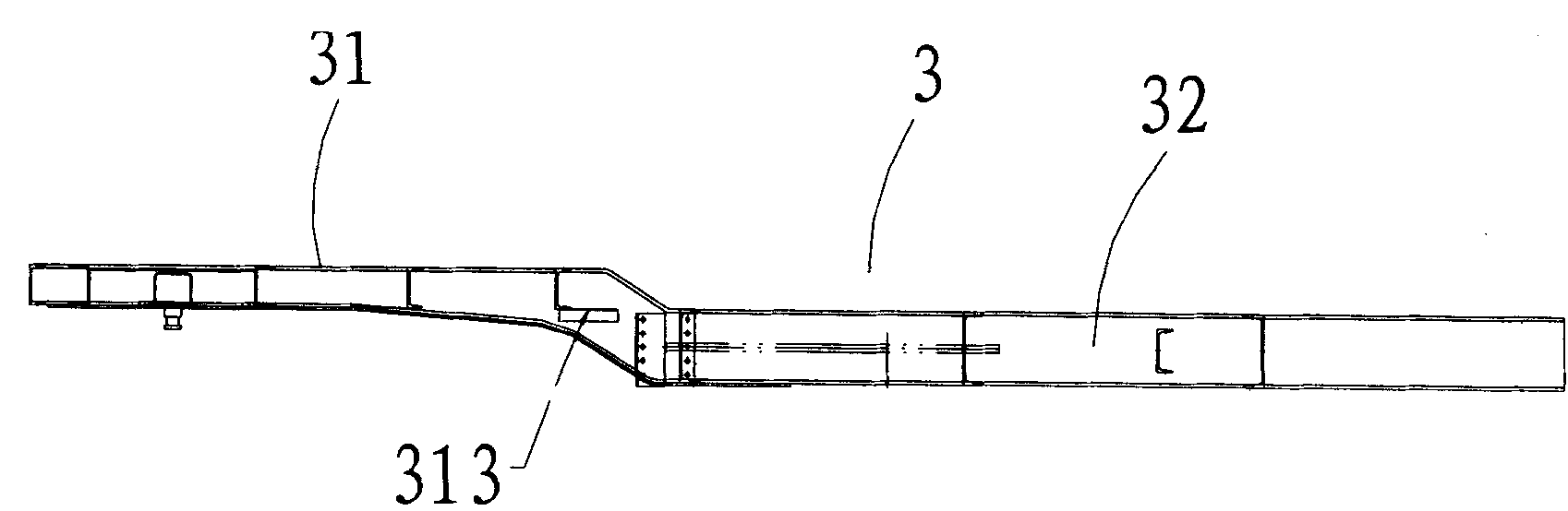 Self-discharging semitrailer vehicle frame