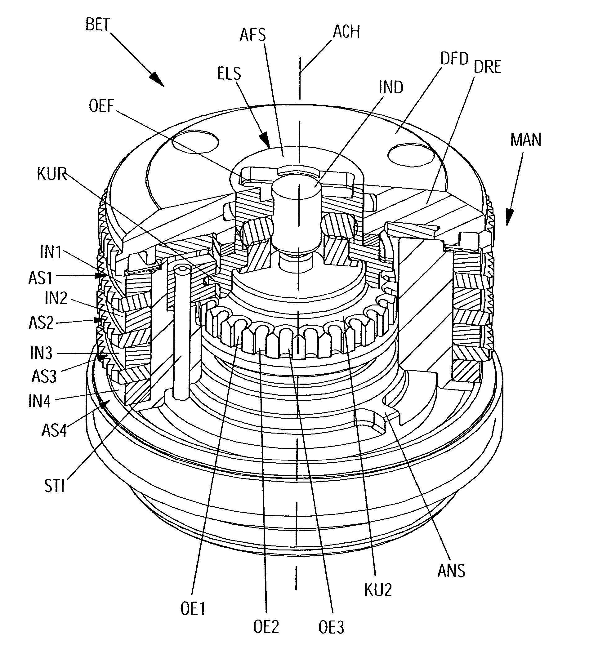 Actuating element for a telescopic sight