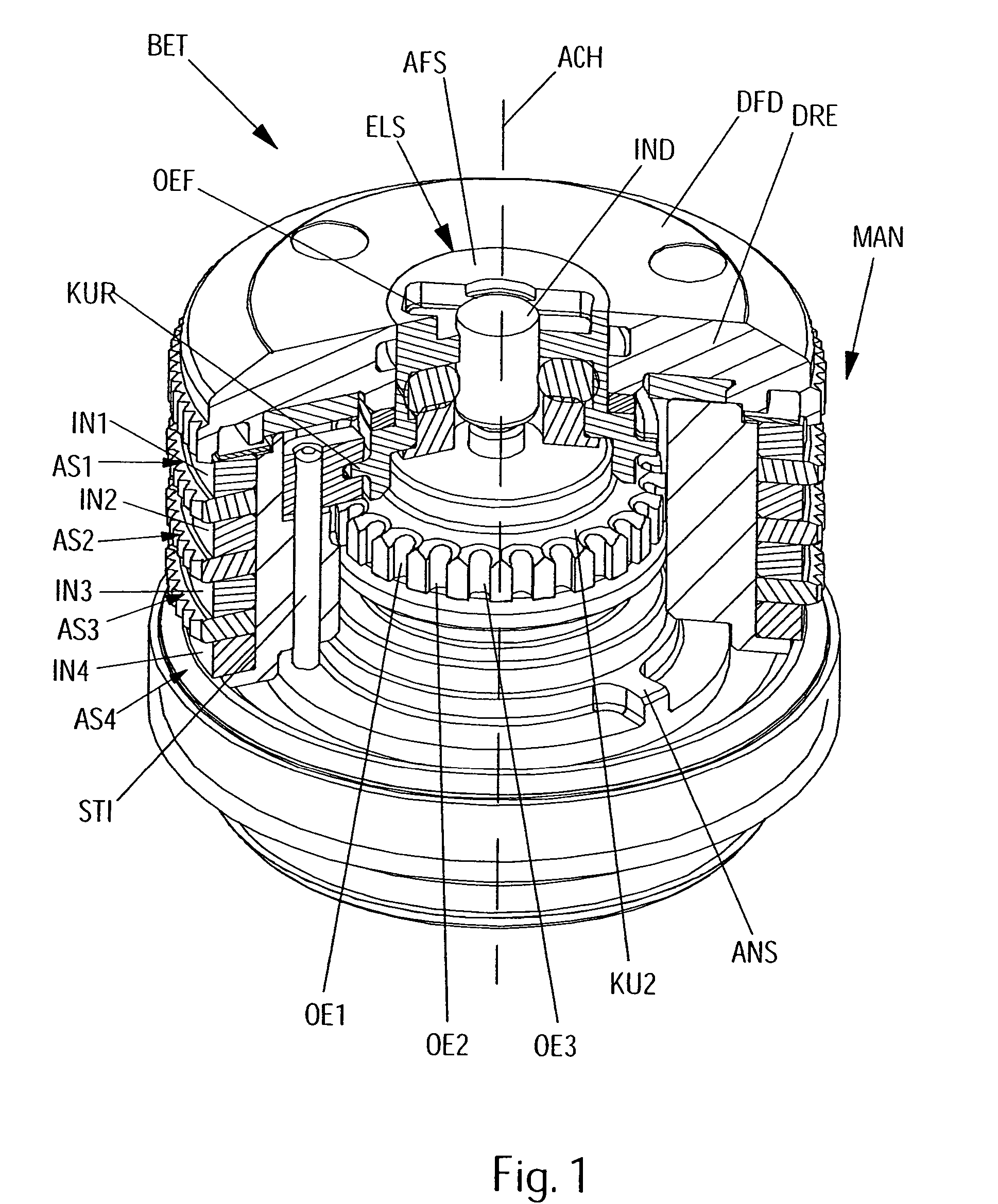 Actuating element for a telescopic sight