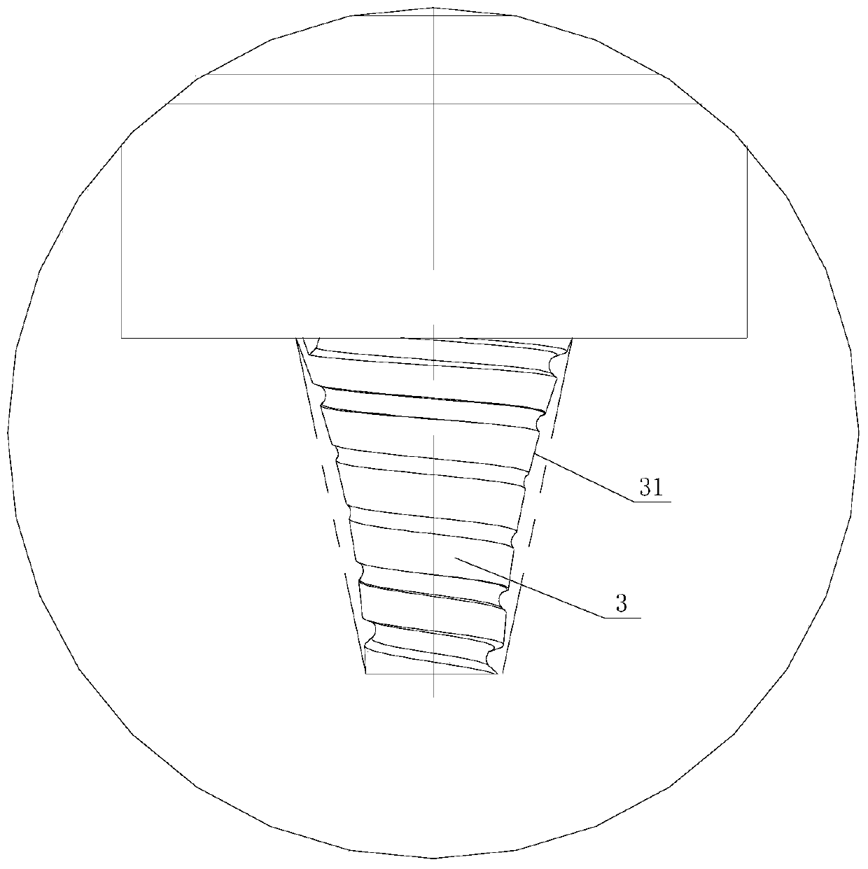 Stirring head with stirring needle with concave rotation contour