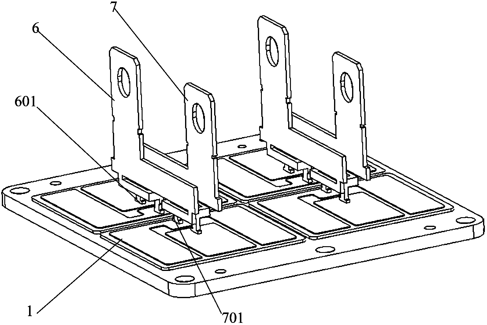 Double-L shaped current sharing stress-resistant IGBT (insulated gate bipolar transistor) module busbar terminal