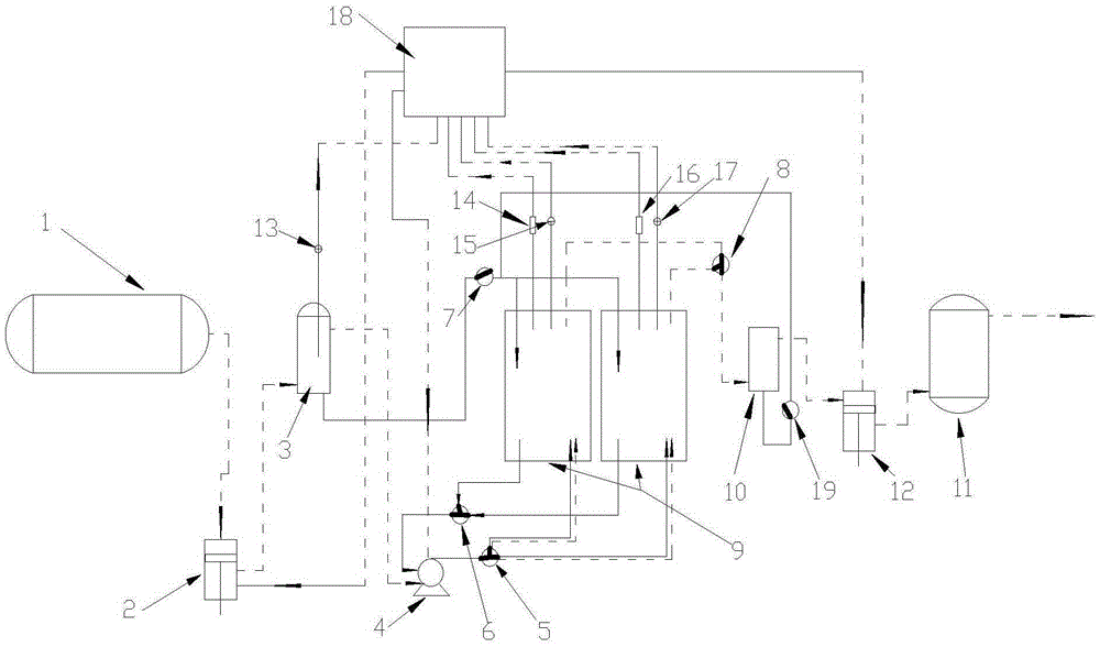 A method and device for absorbing hydrazine gas in a closed space