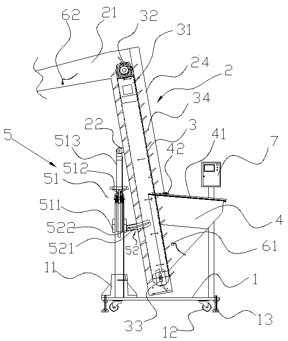 Auto-elevating conveying and feeding mechanism