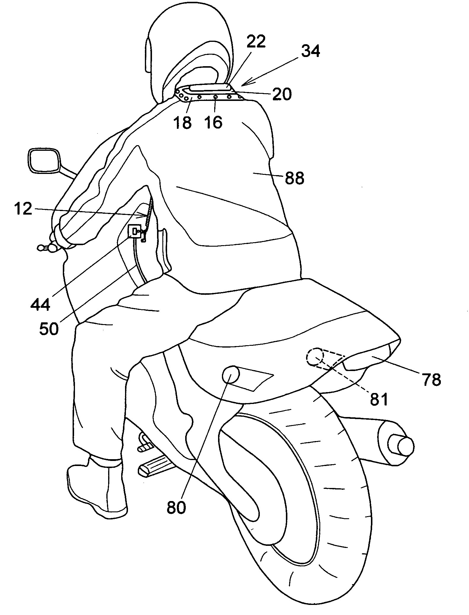 Motorcycle safety brake and running light for a jacket or vest