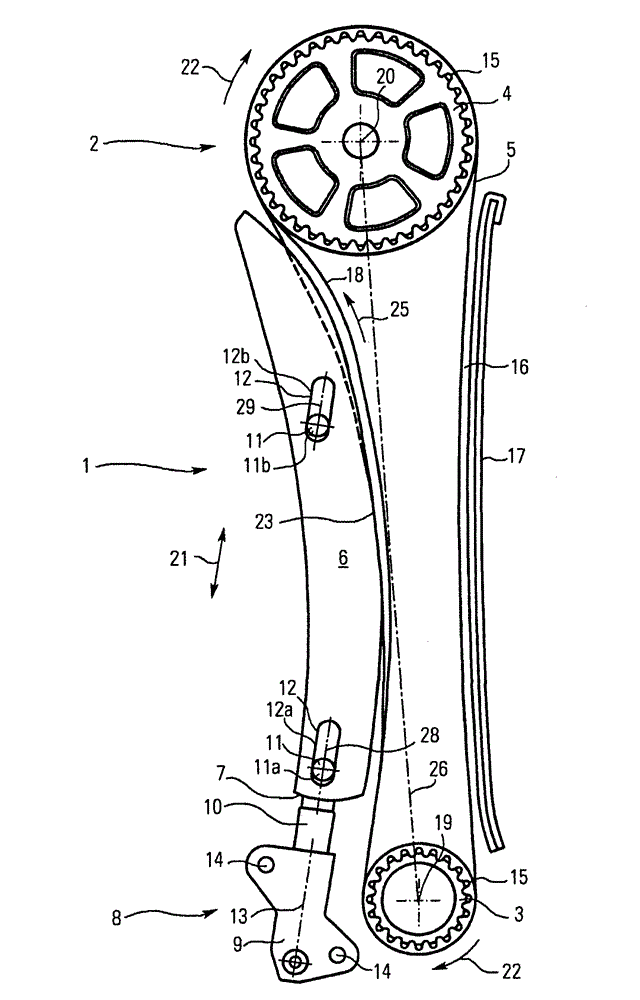 Tensioner assembly comprising a displaceable tensioning rail