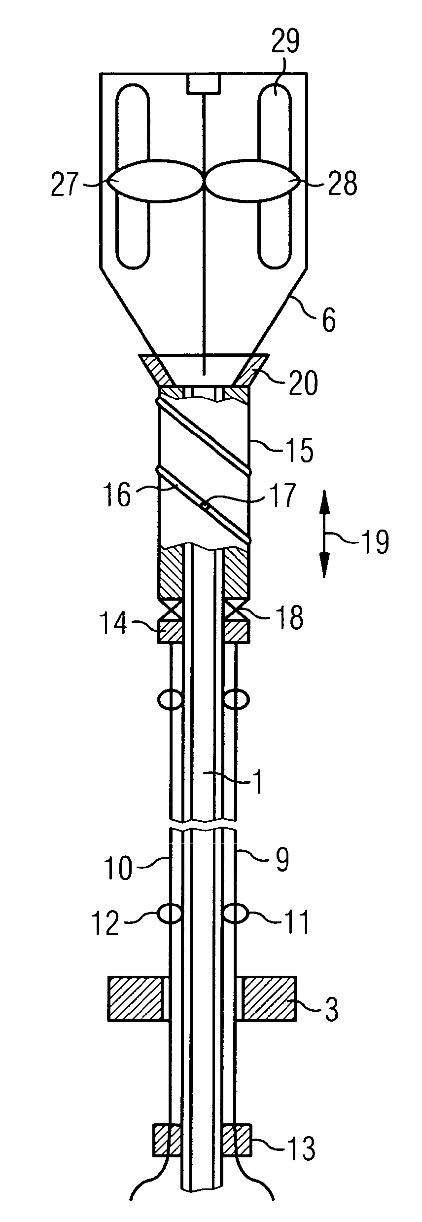 Catheter device having a catheter and an actuation device