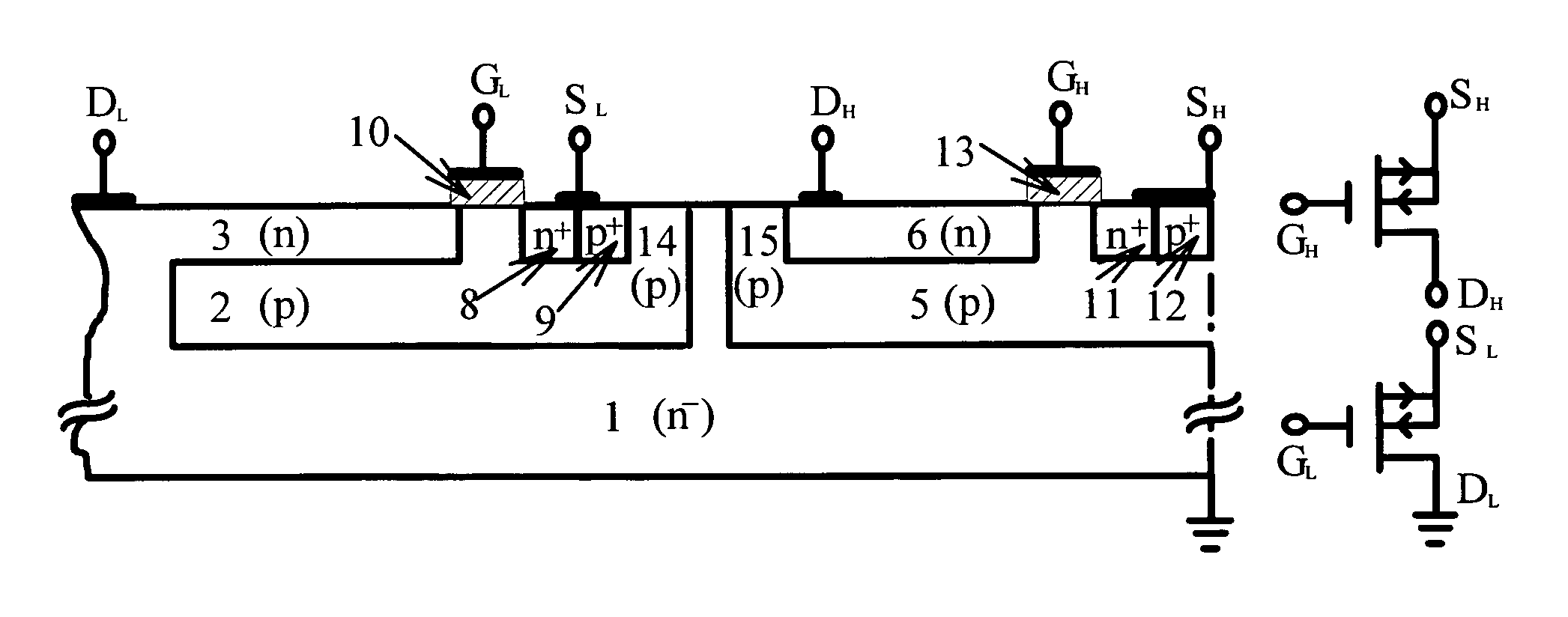 Lateral low-side and high-side high-voltage devices