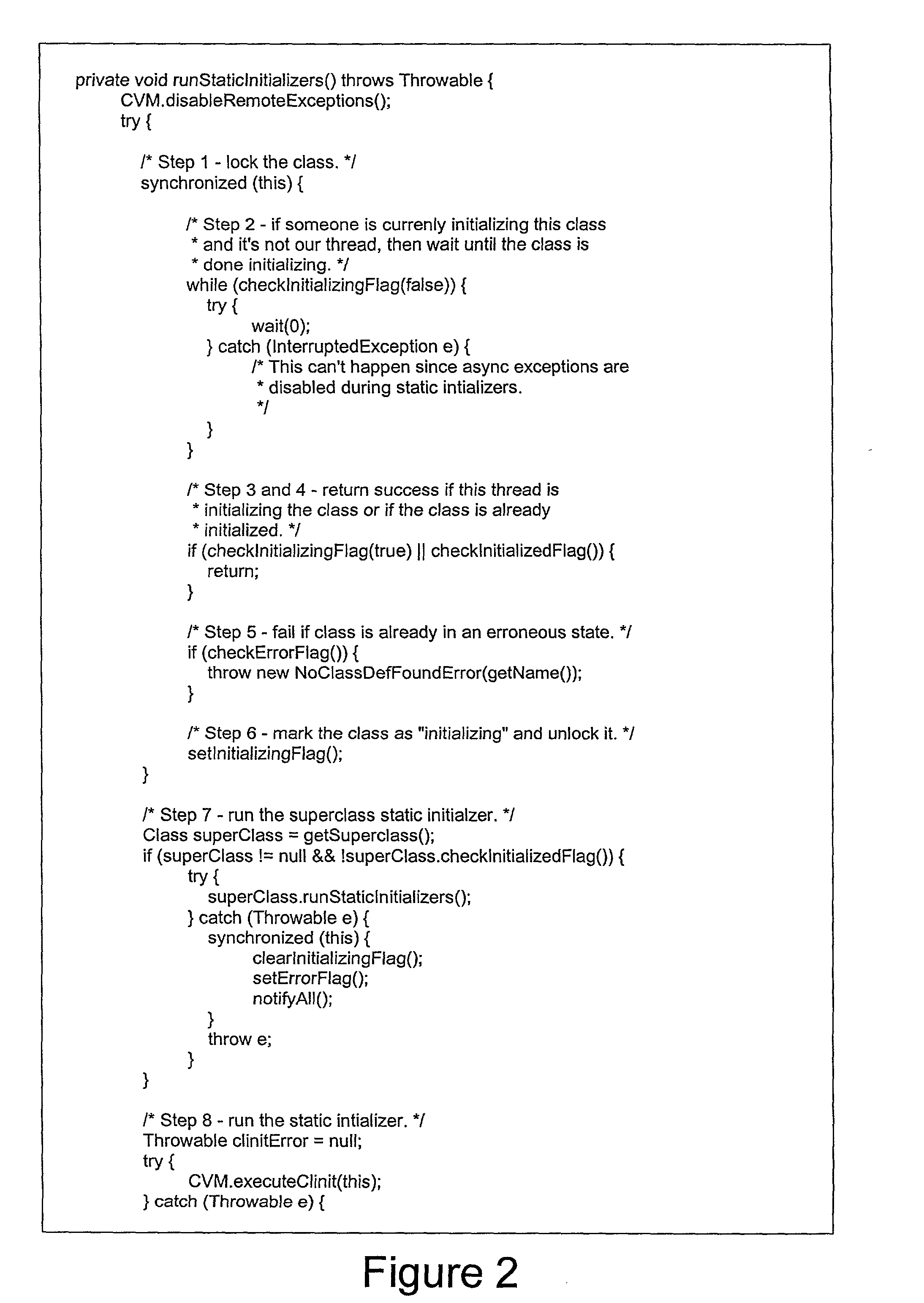 Method and apparatus for eliminating C recursion from a Java TM bytecode interpreter