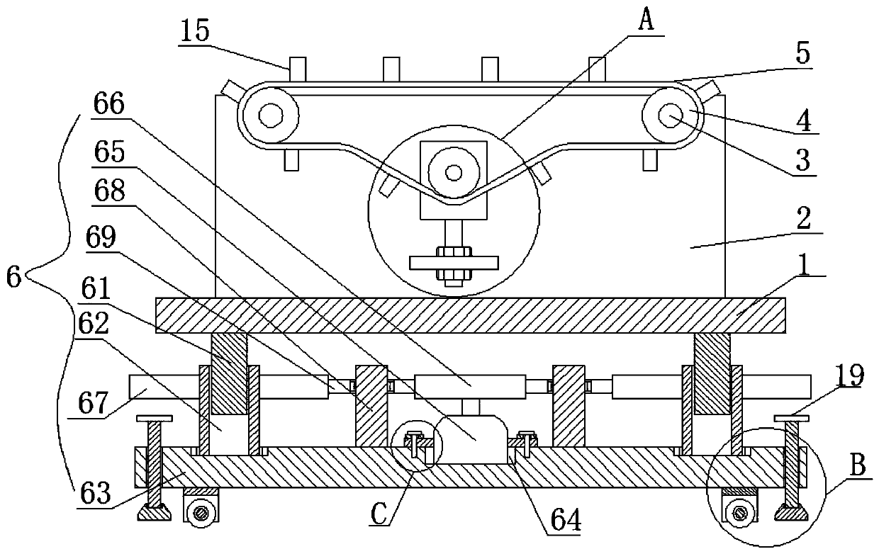 Movable type transport device used by mechanical arm for workpiece placement