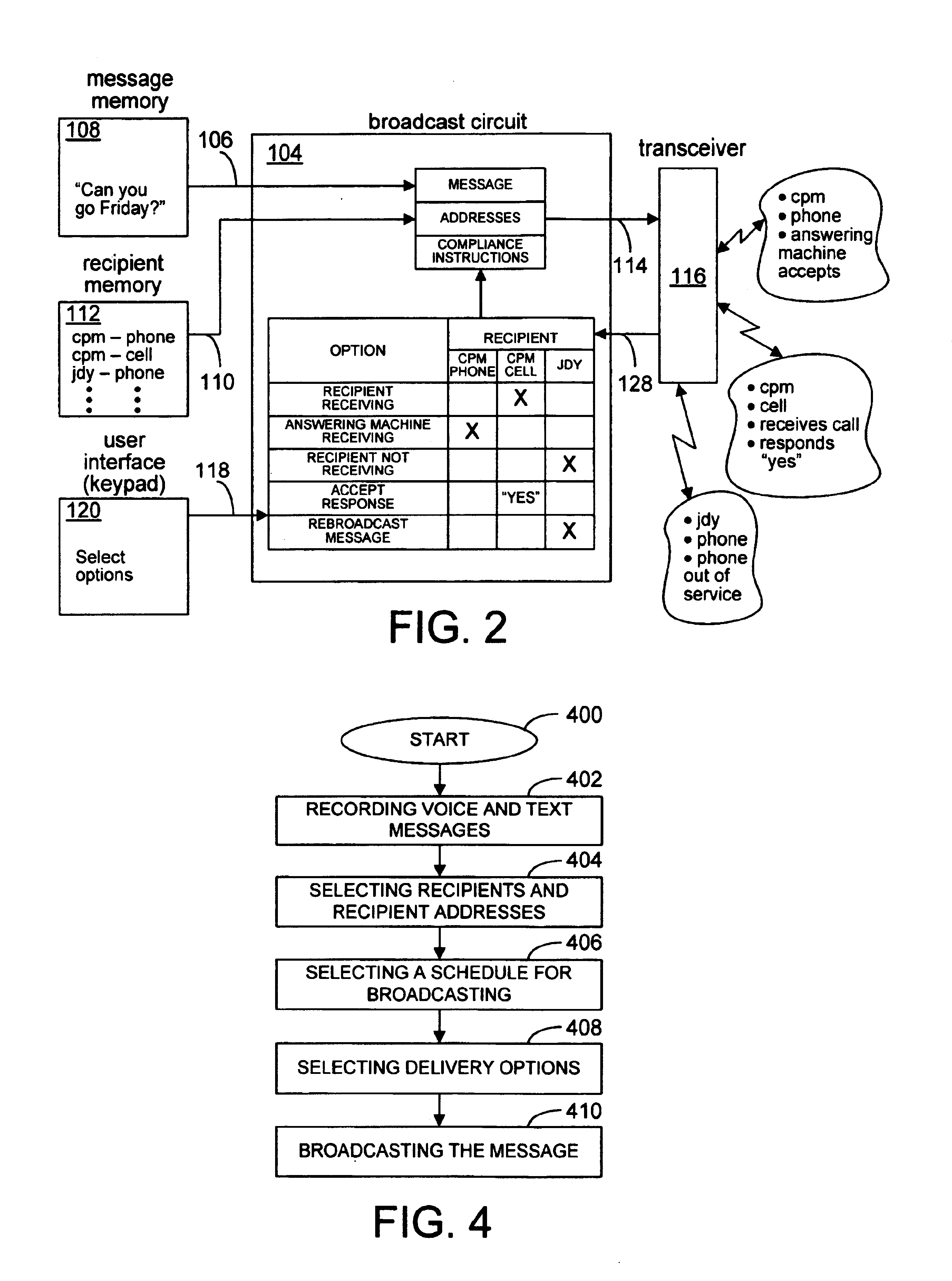System and method for broadcasting a message from a wireless communications device
