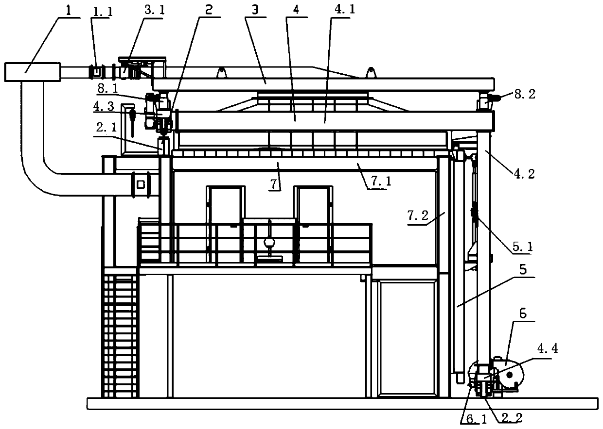 Movable type tundish tipping table dedusting device and dedusting method adopting same