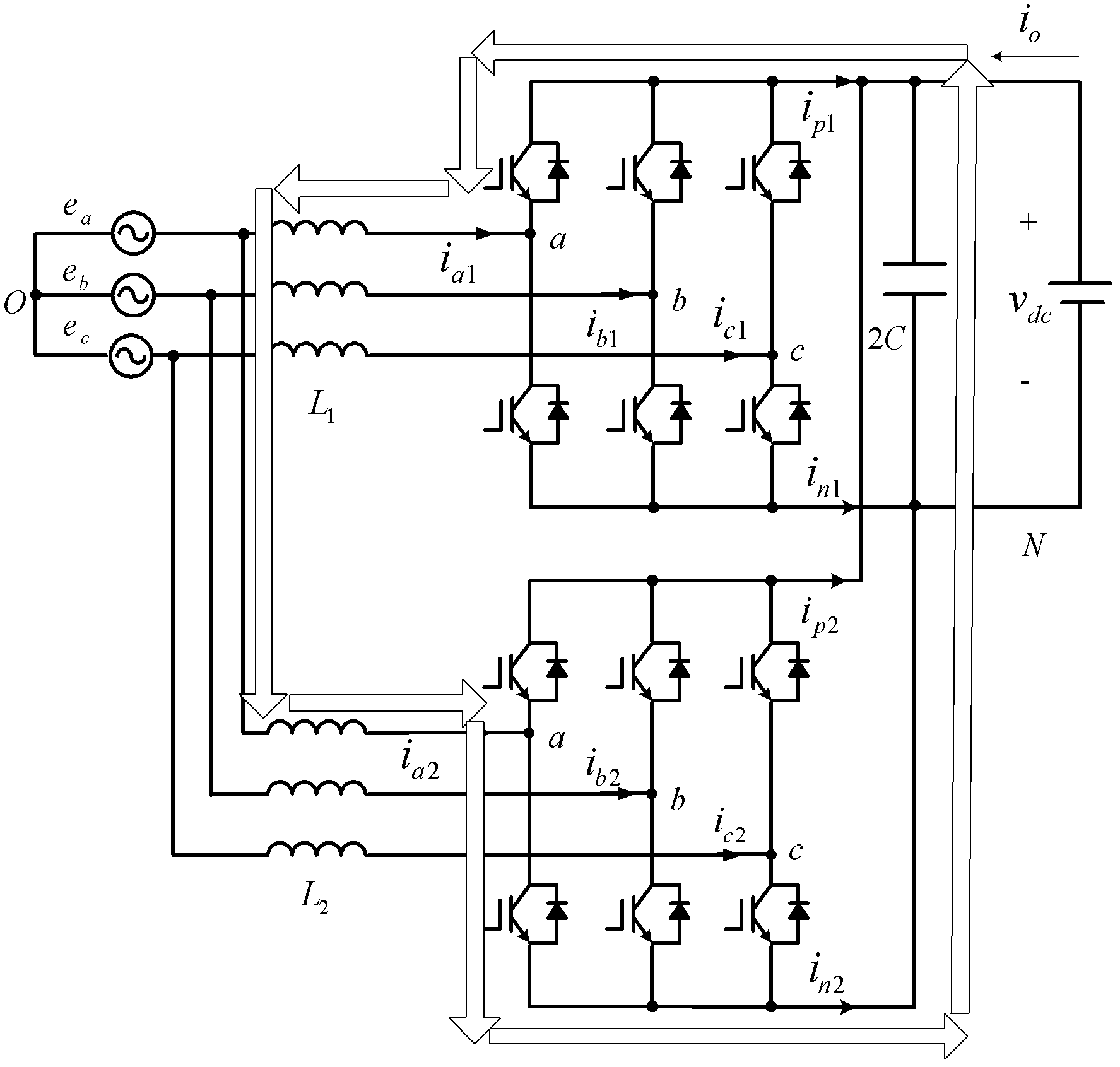 Method for circulating current restraining of parallel system of dual grid-connected inverters based on zero voltage vector feedforward control