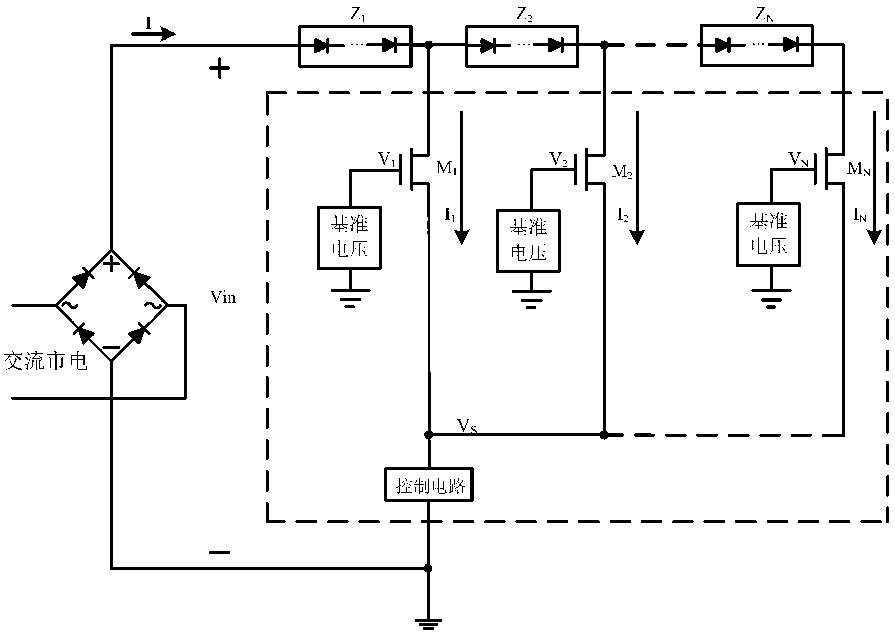 Light emitting diode (LED) drive circuit controlled by parallel connection high voltage metal oxide semiconductor (MOS) tube