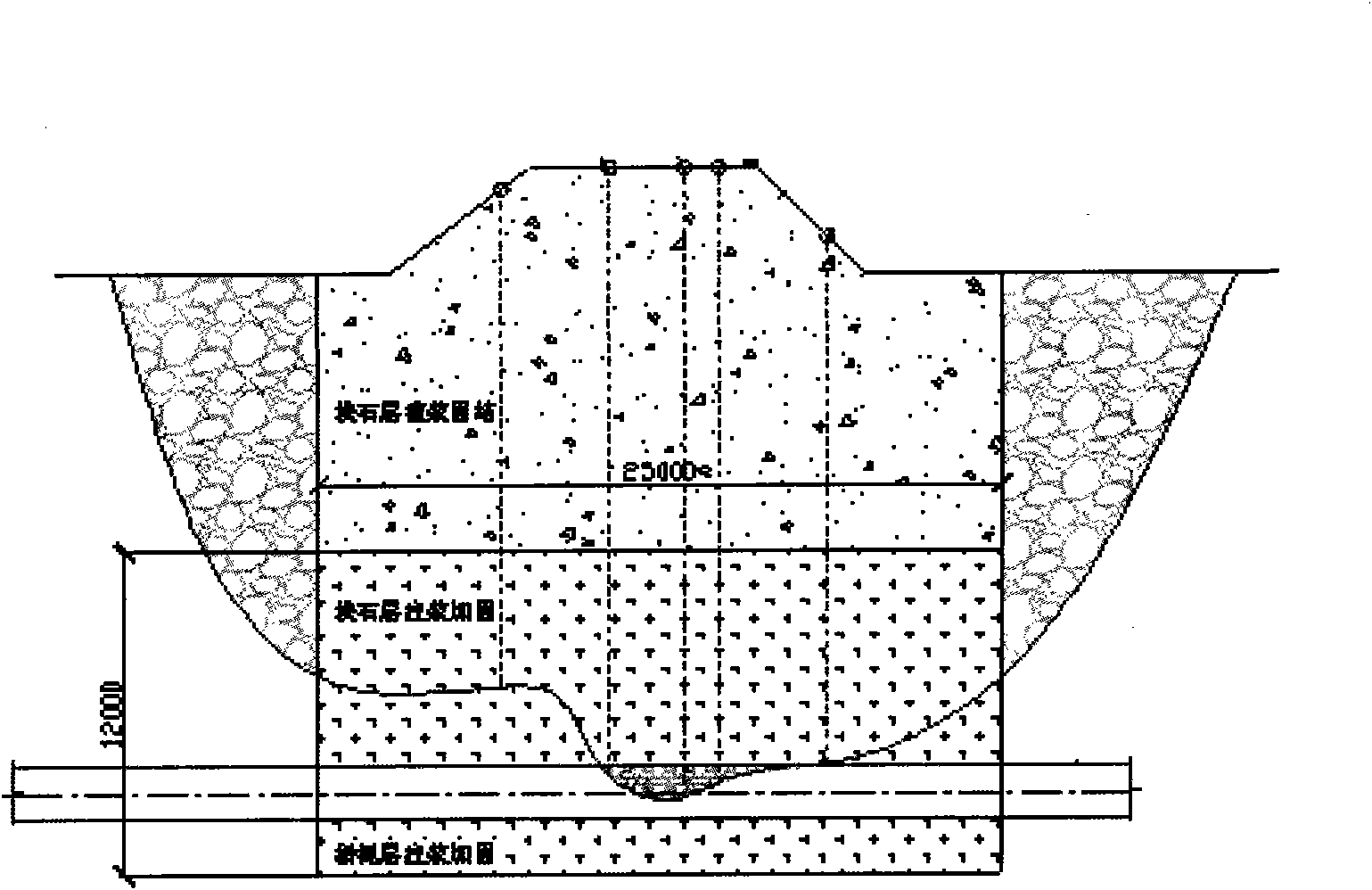 Seawall construction method with top pipes penetrating through block stone