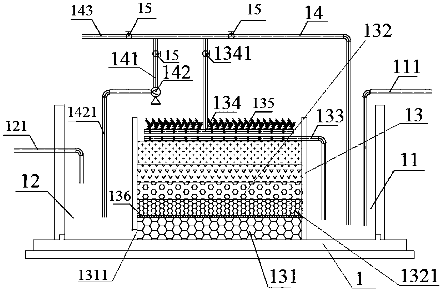 Artificial wetland treatment method and device of pickled food processing wastewater