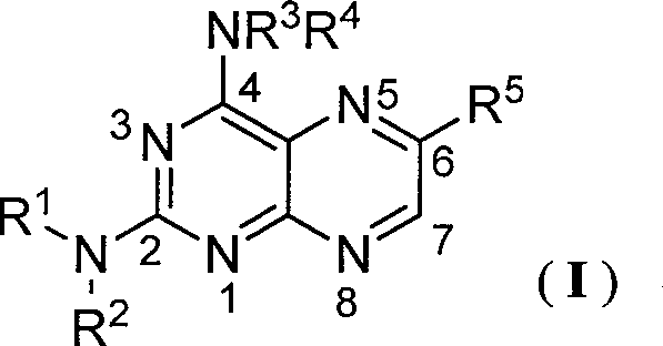 N2-arylformyl-4-ammonia/amidopteridine compound capable of regulating nitrous oxide synthase acitivity