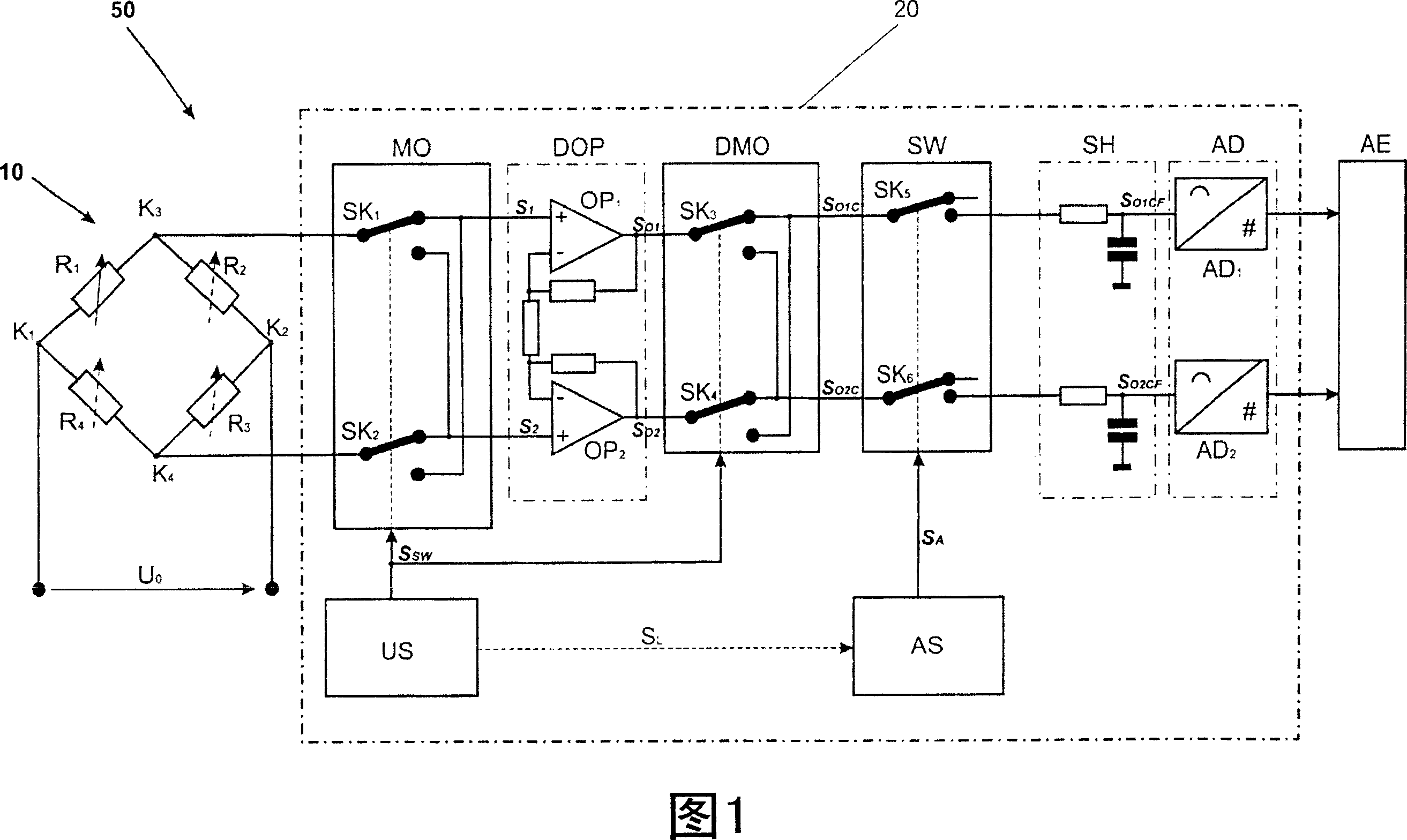 Method for correcting an analogue amplifier output signal, amplifier module and measurement device
