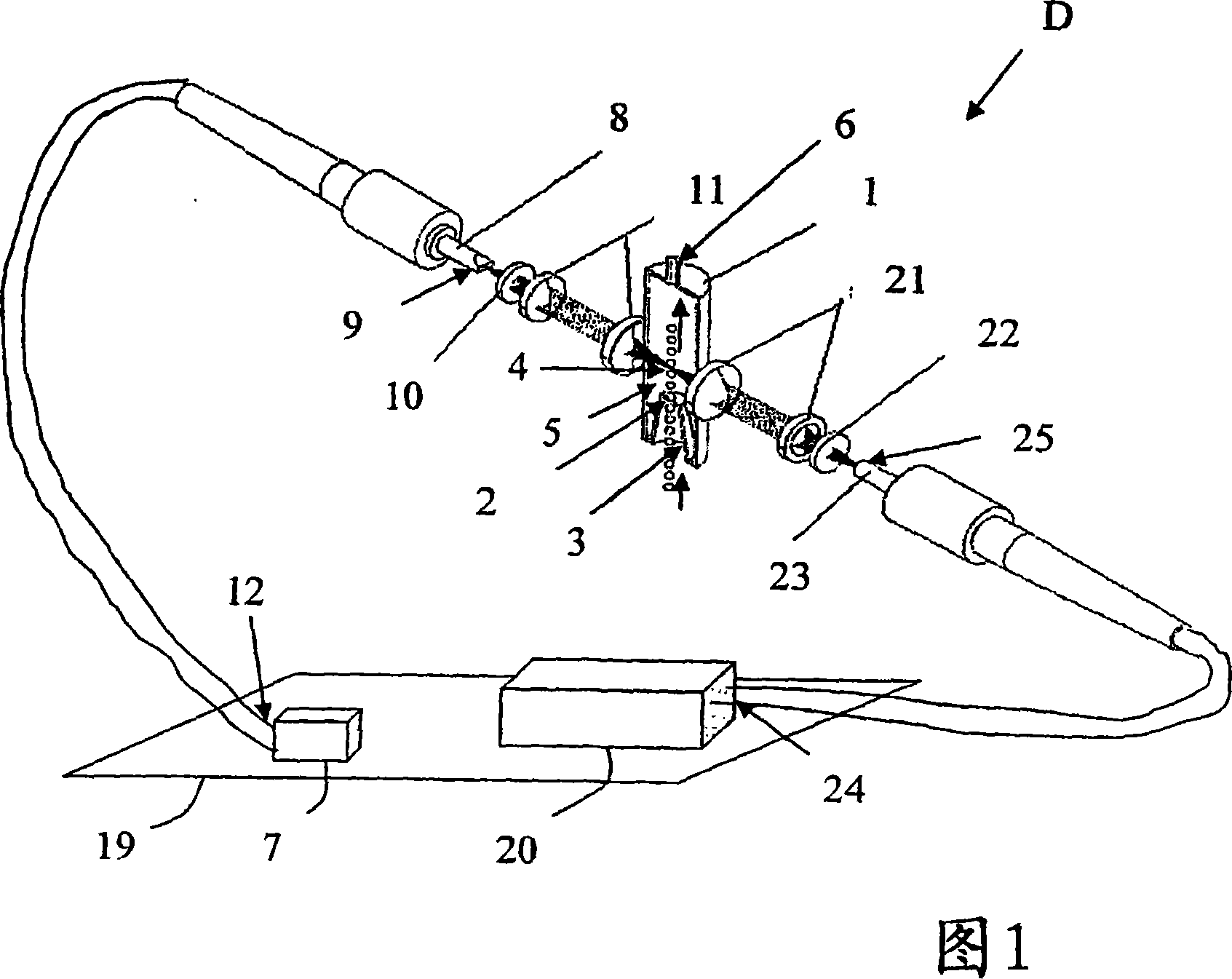 Device for examining a fluid by uniform illumination using a configured light guide