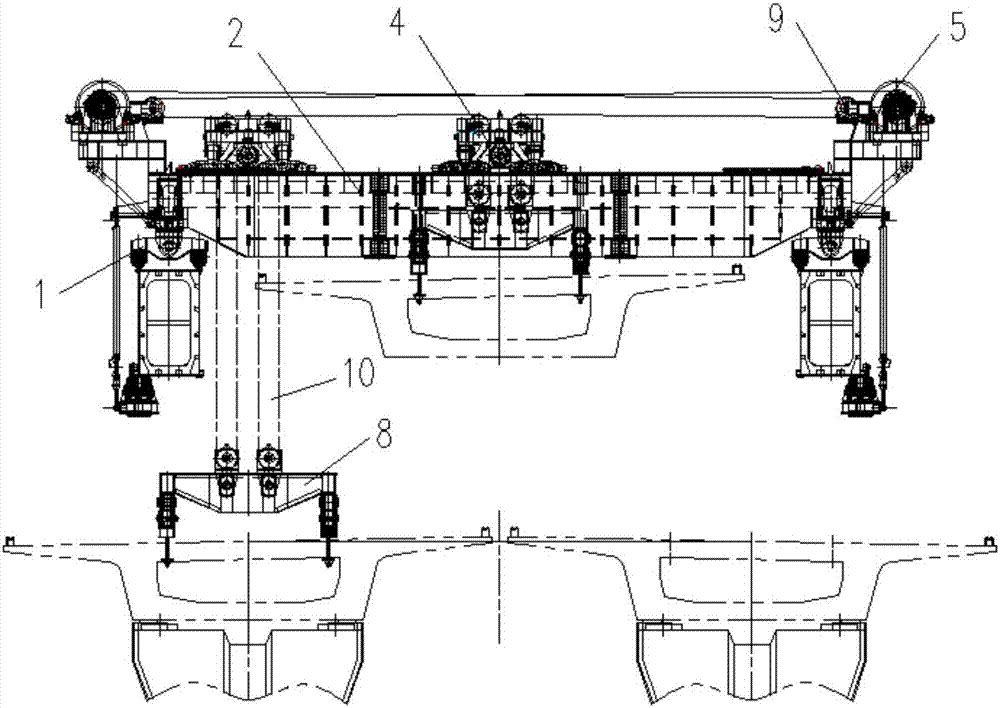 Rail gnawing preventing device for hanging beam crown block, hanging beam crown block and traveling method thereof