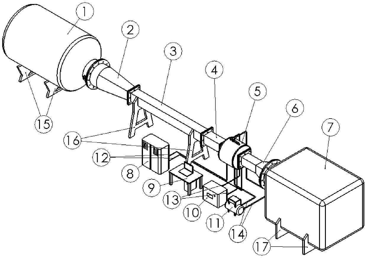 Temperature control wind tunnel device based on quartz lamp heating and test method thereof