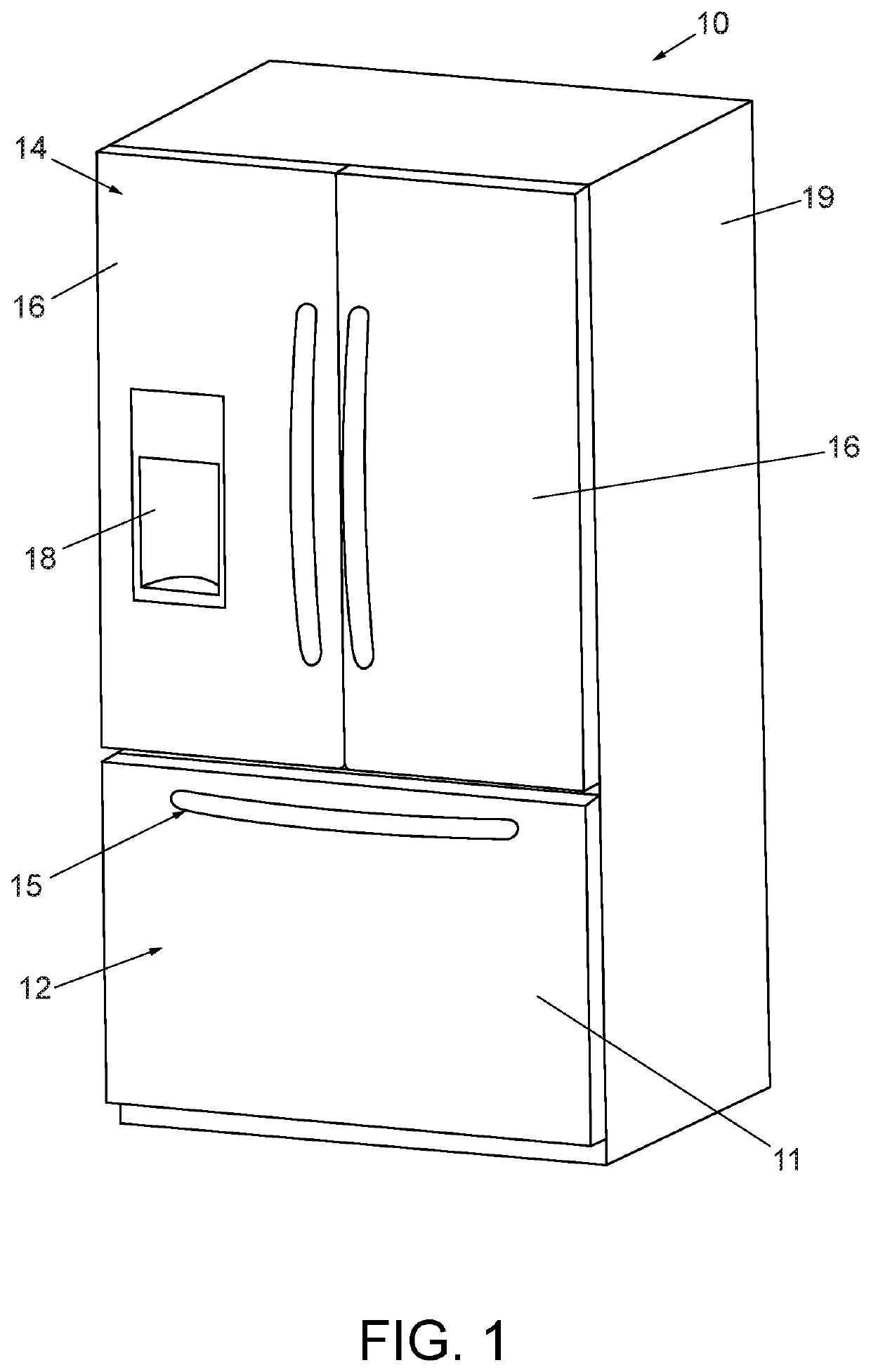 Refrigeration appliance with slim ice maker