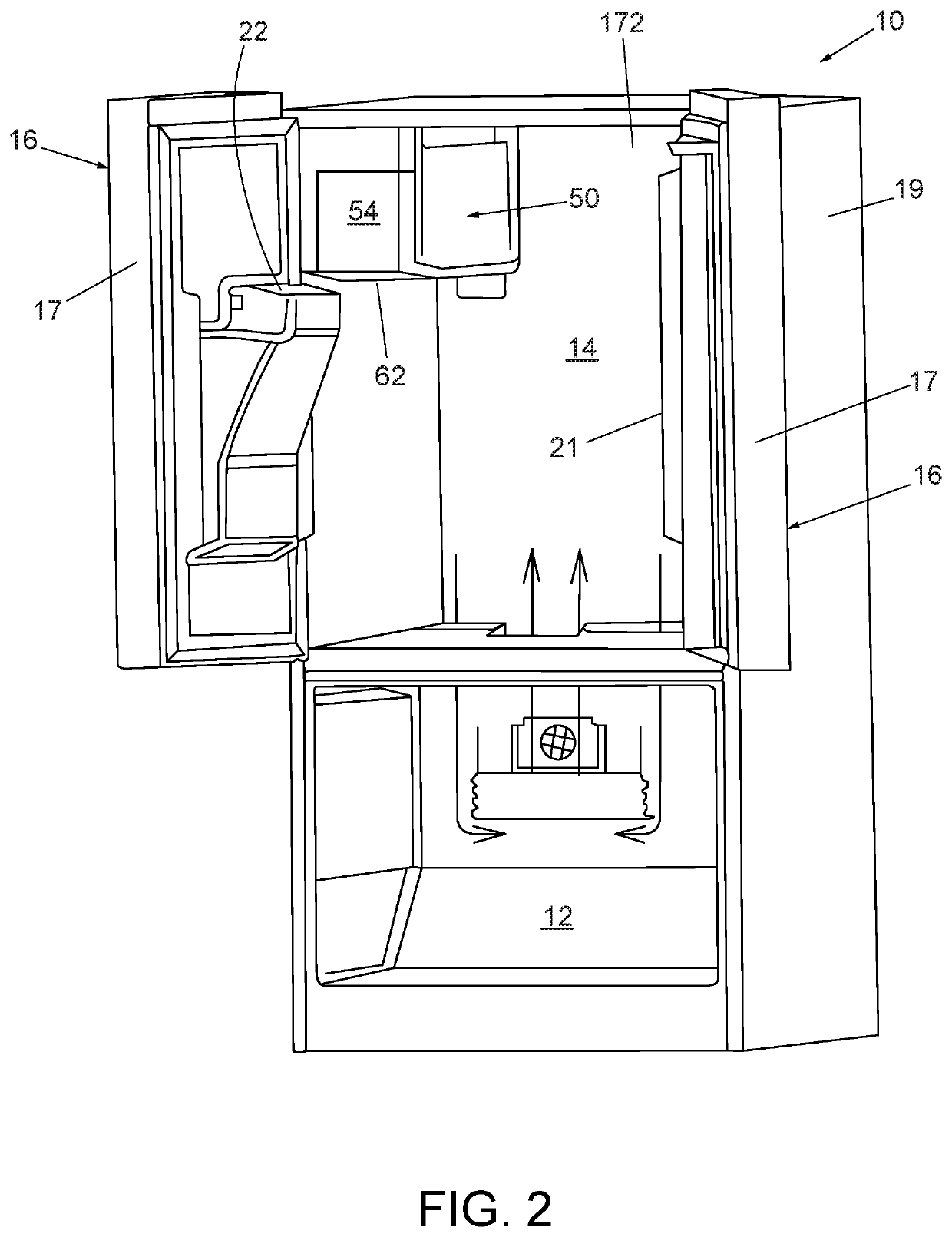 Refrigeration appliance with slim ice maker