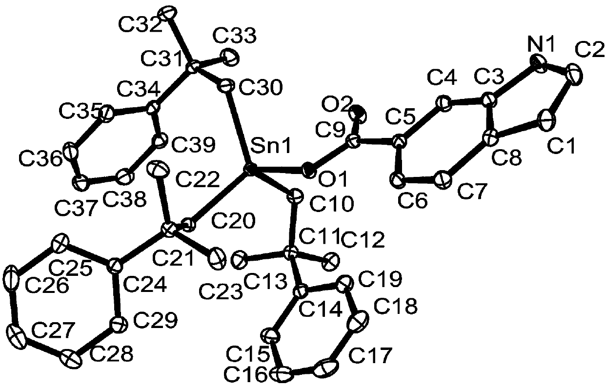 Preparation method and application of tri(2-methyl-2-phenylpropyl)tin indole-6-carboxylate complex