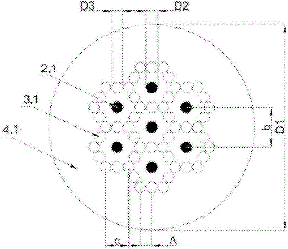 Microstructured multicore optical fibre (mmof), a device and the fabrication method of a device for independent addressing of the cores of microstructured multicore optical fibre