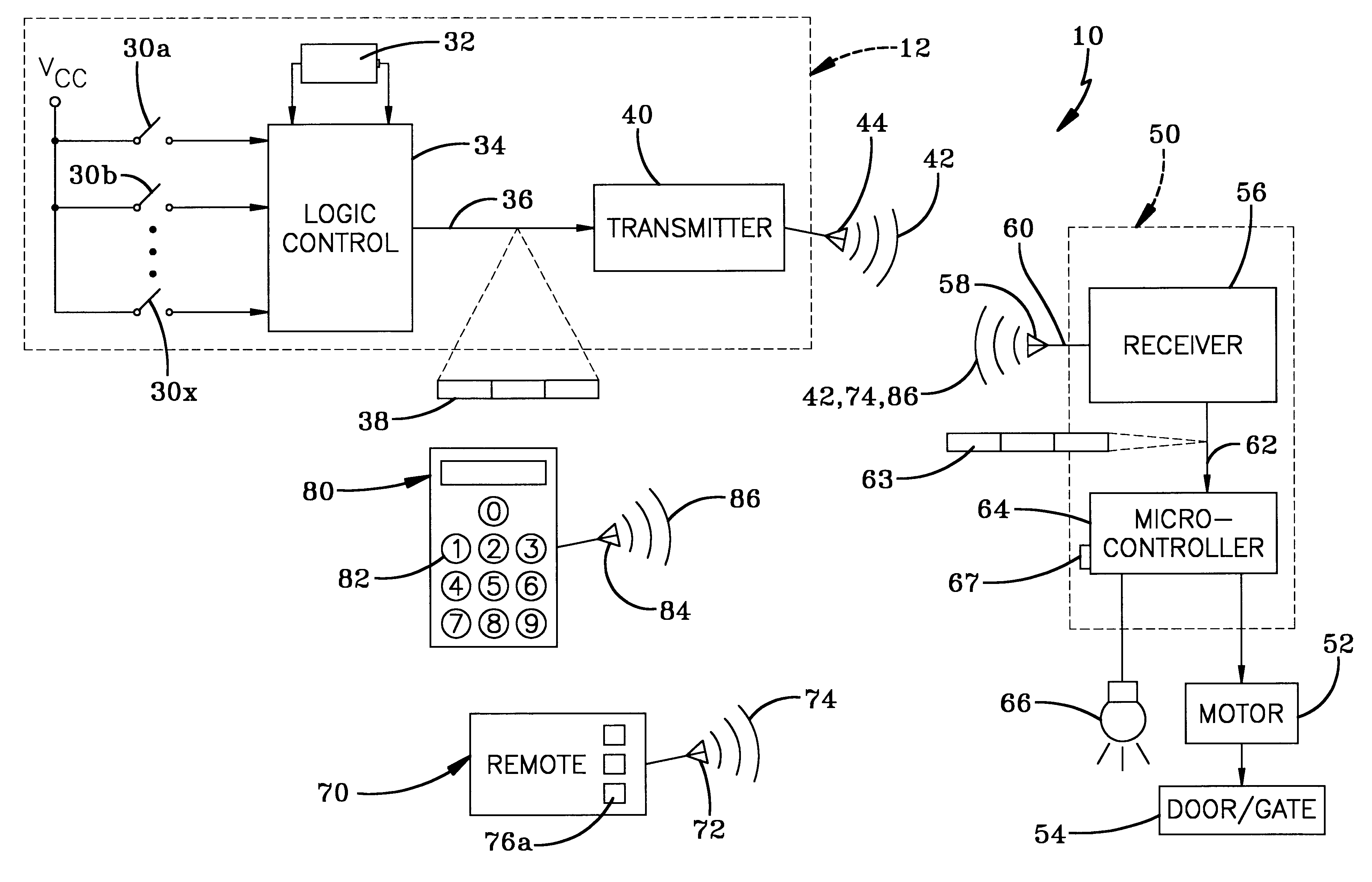 Wireless operating system utilizing a multi-functional wall station transmitter for a motorized door or gate operator