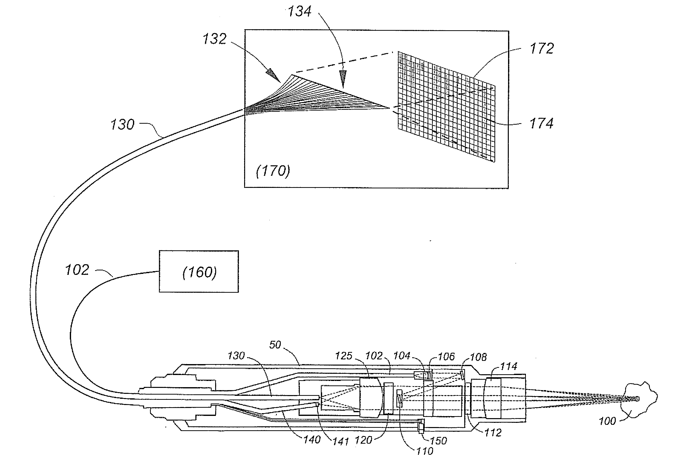 Large-collection-area raman probe with reduced background fluorescence