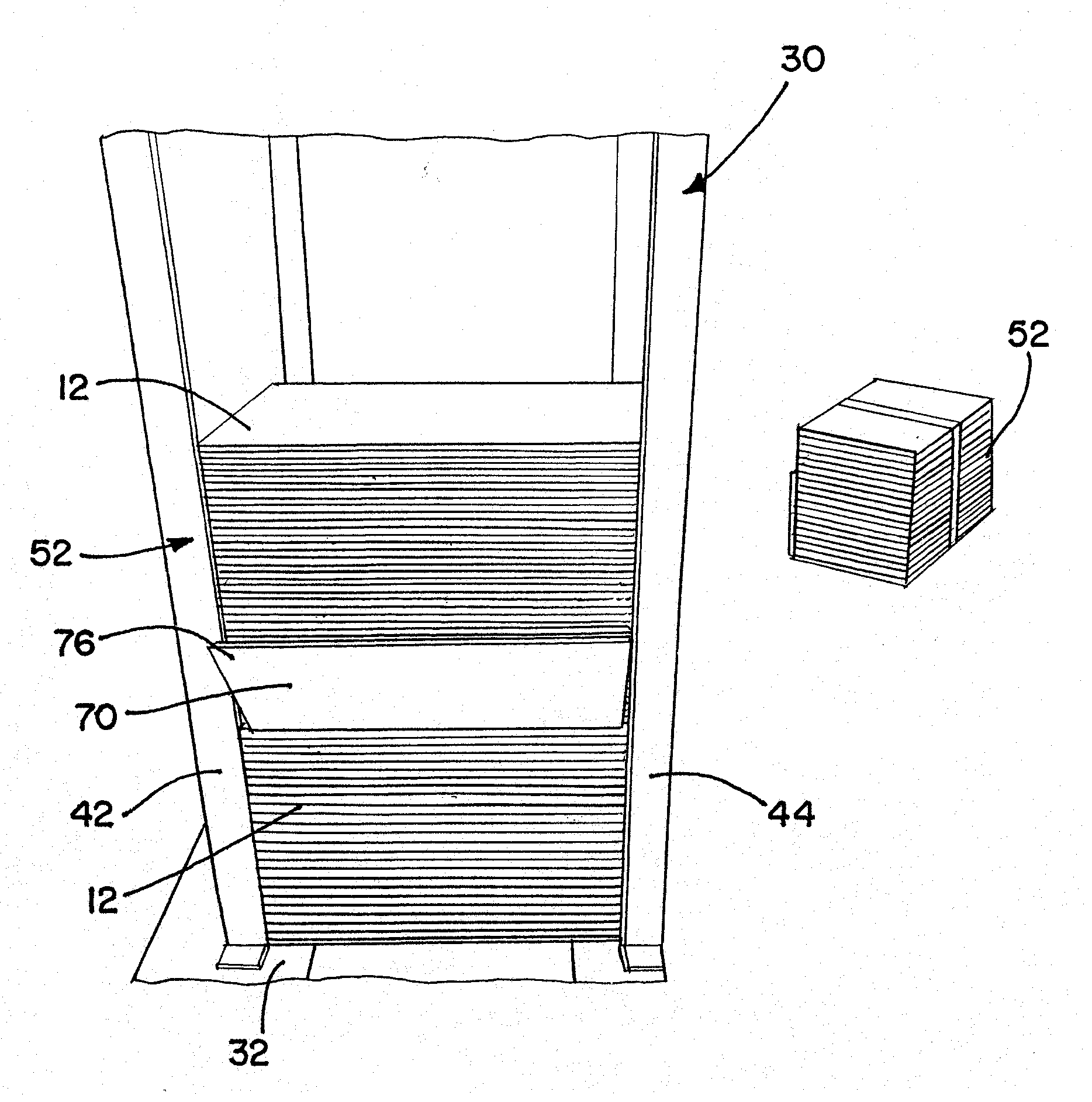 Carrier for a bundle of fan folded sheet material to be converted into dunnage