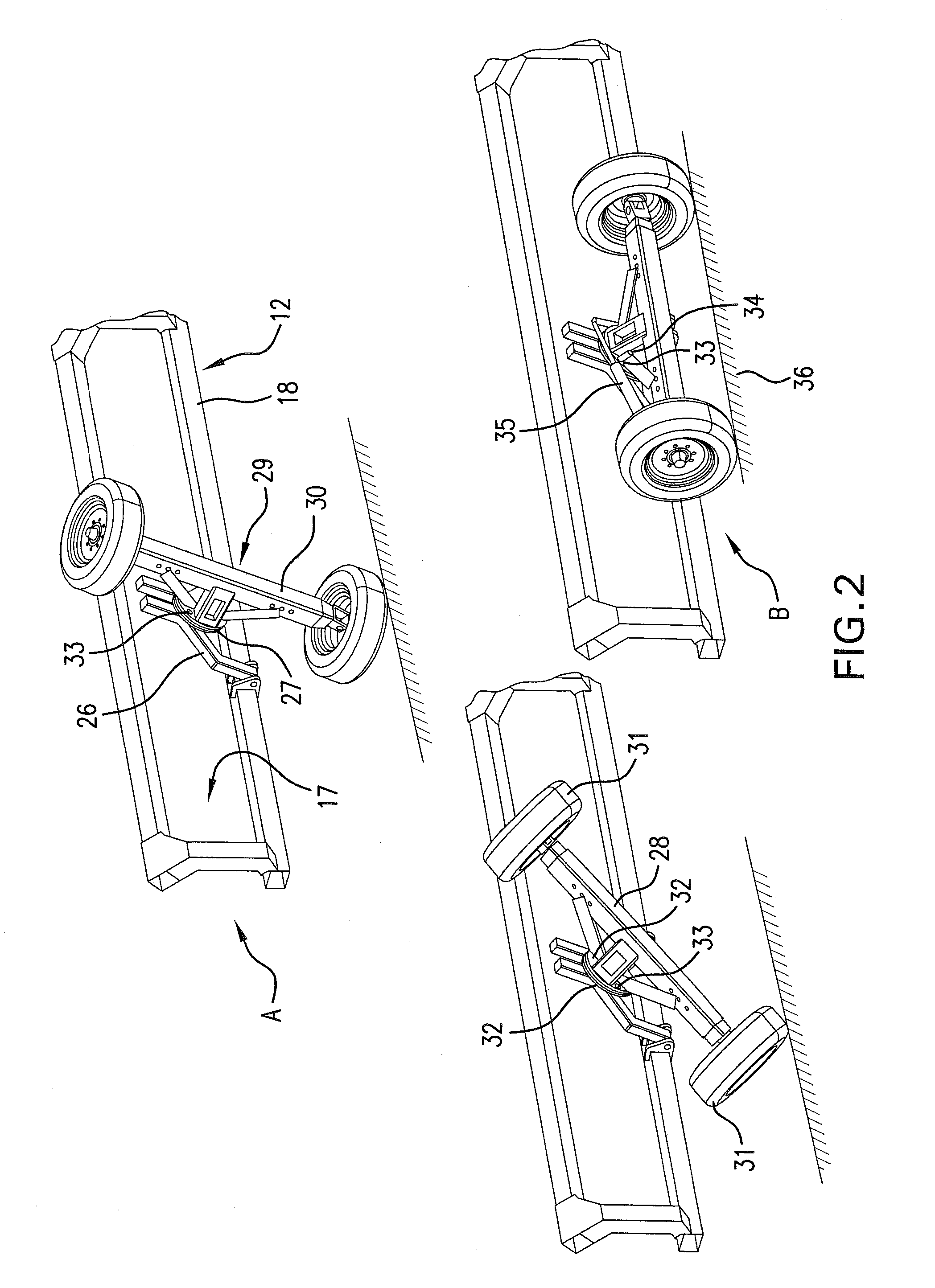 Agricultural working machine header support between transport and working positions