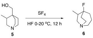 A method for synthesizing 5-fluoro-1-azabicyclo[3,2,2]nonane and derivatives thereof