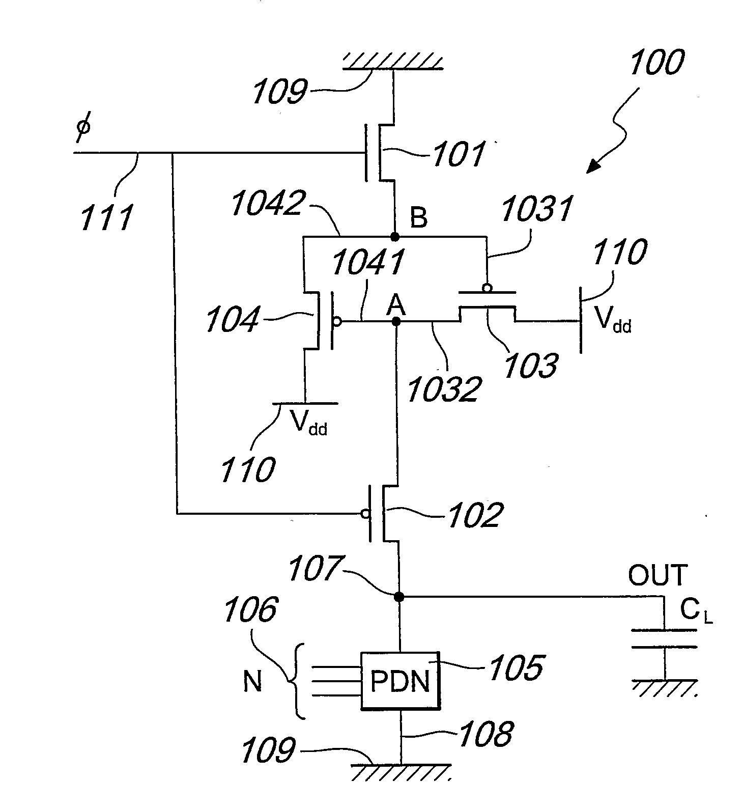 Logic gate with a reduced number of switches, especially for applications in integrated circuits