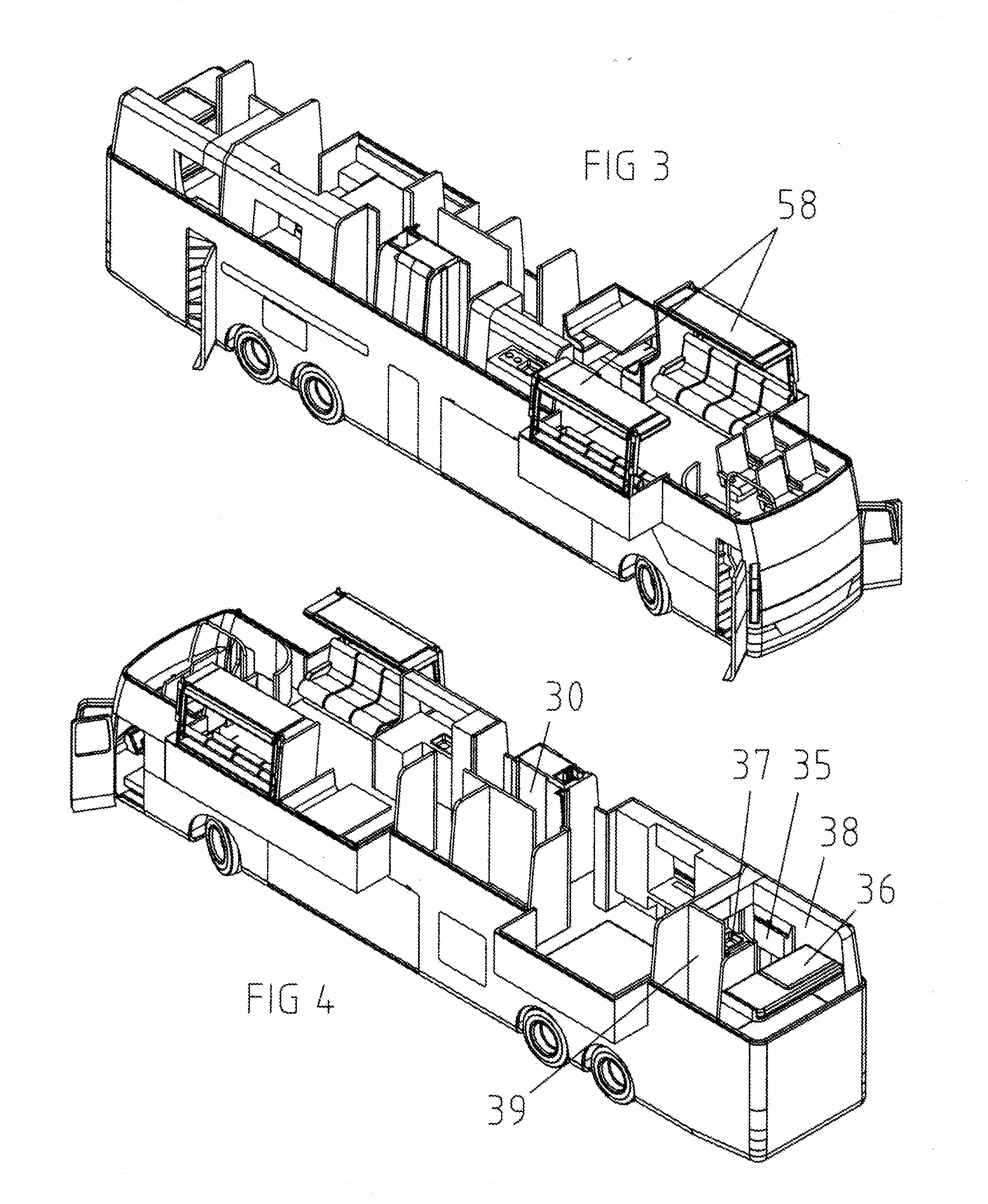 Motorhome with onboard touring car, elevator, and crew cabin