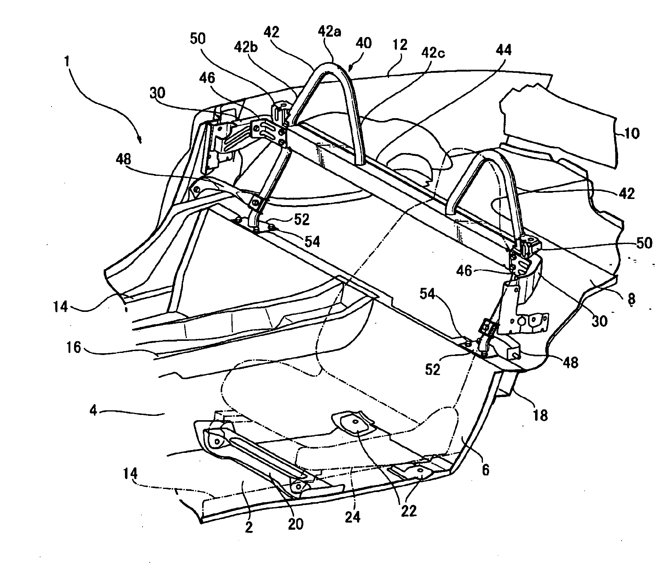 Roll bar structure of vehicle