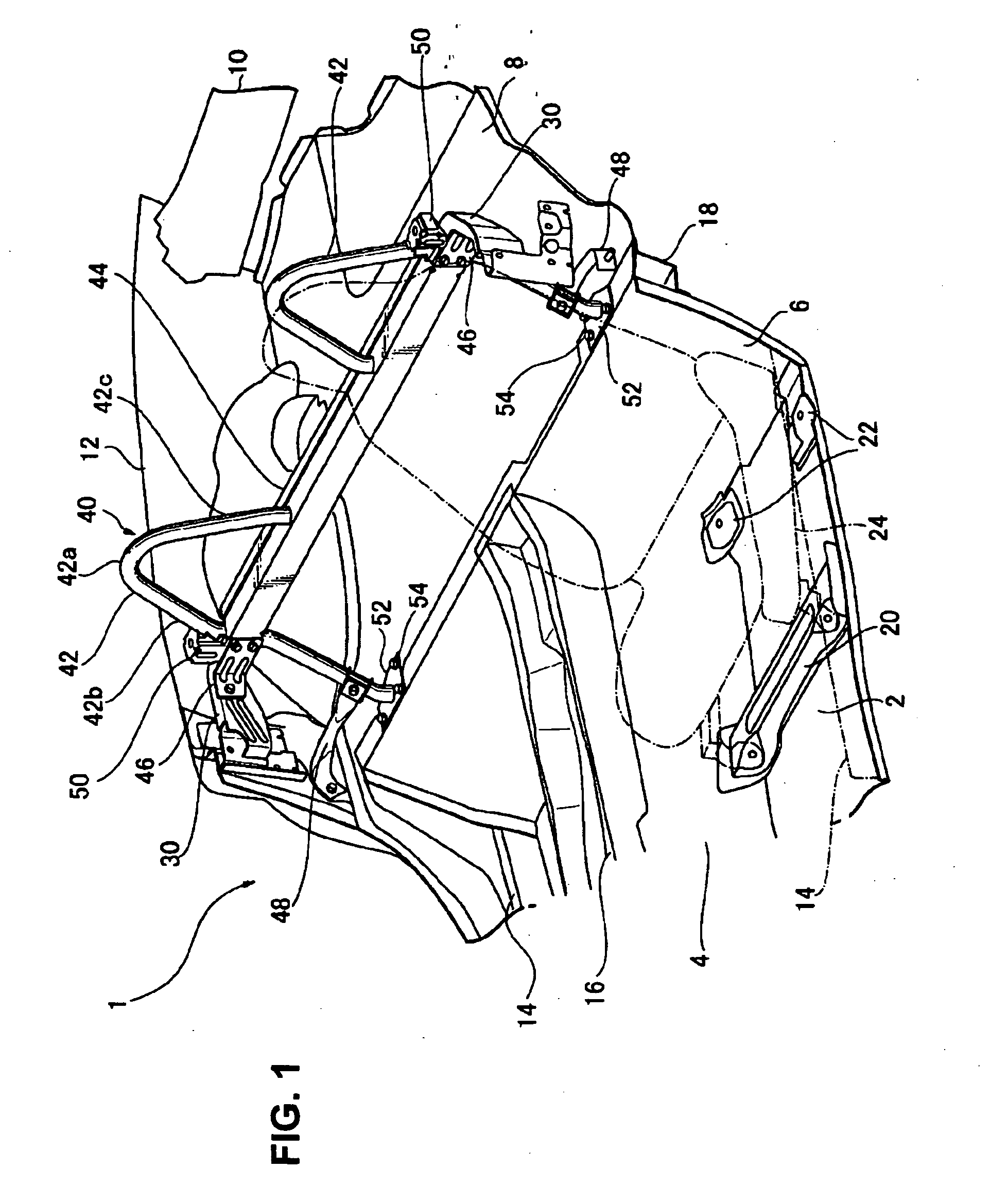 Roll bar structure of vehicle