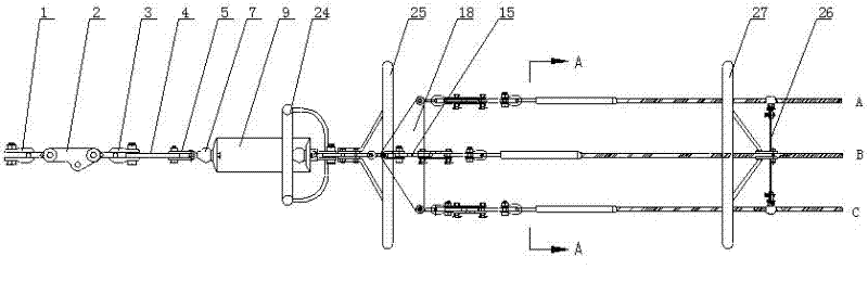 Strain insulator string for multi-division transmission line