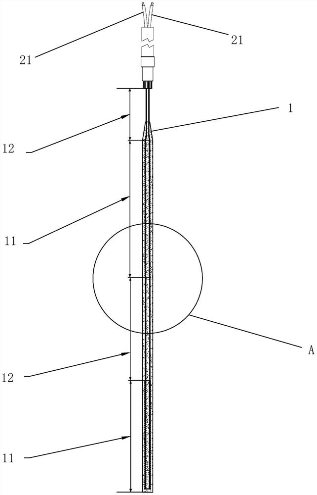 A heating strip and a hot runner and a cold runner structure using the heating strip