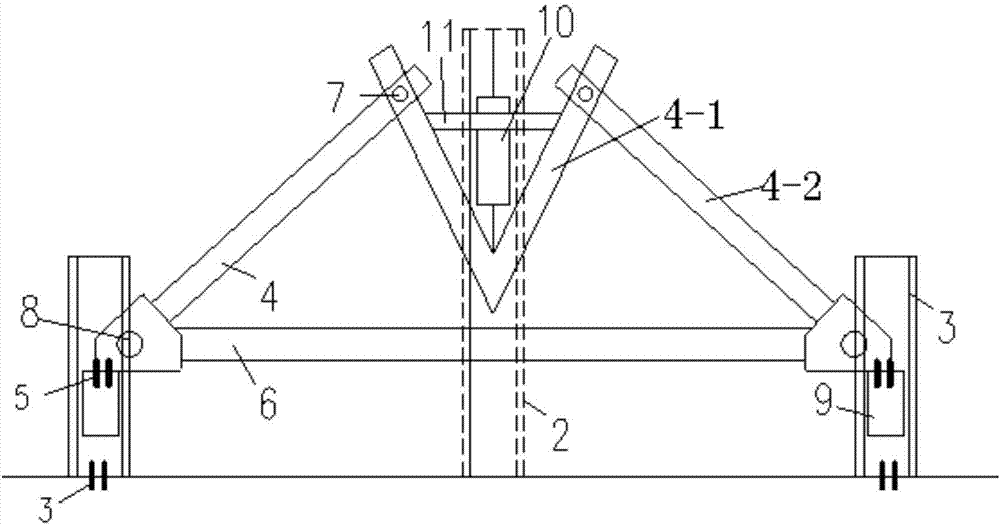 Vertical load loading device and method applicable to out-of-plane unstable frame structure
