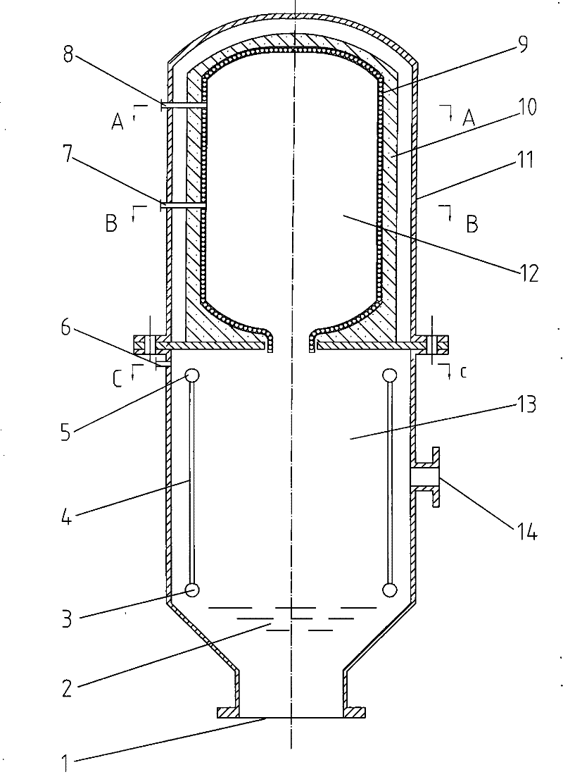 Two stage type dry coal powder entrained flow gasifier