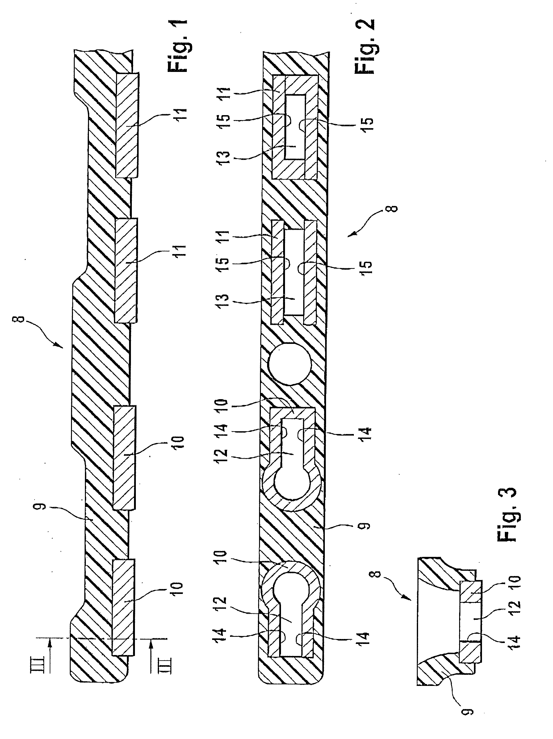Guide gib for the valve operating mechanism of an internal combustion engine
