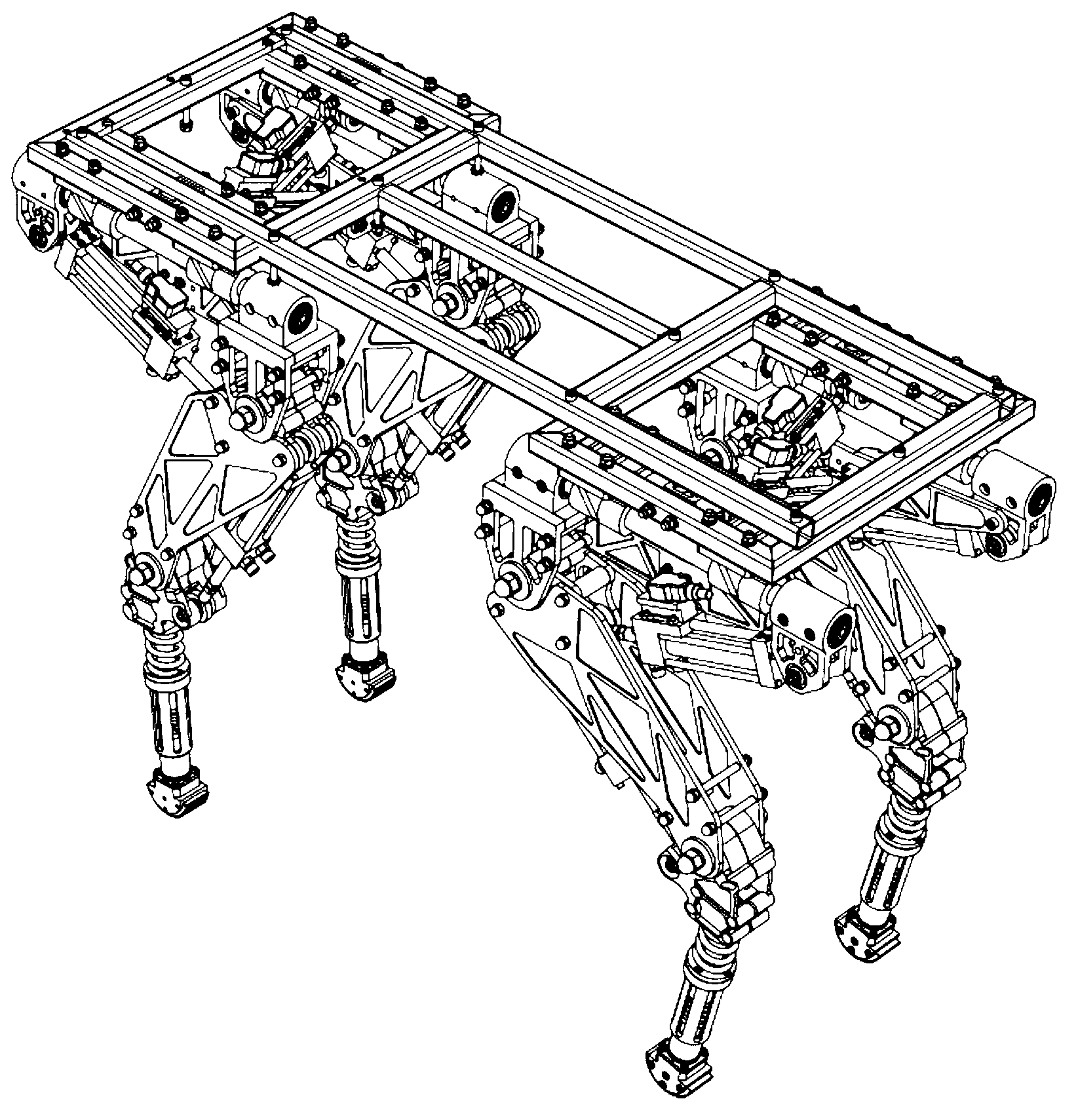 Modular hydraulic-drive four-leg robot with variable leg shape structures