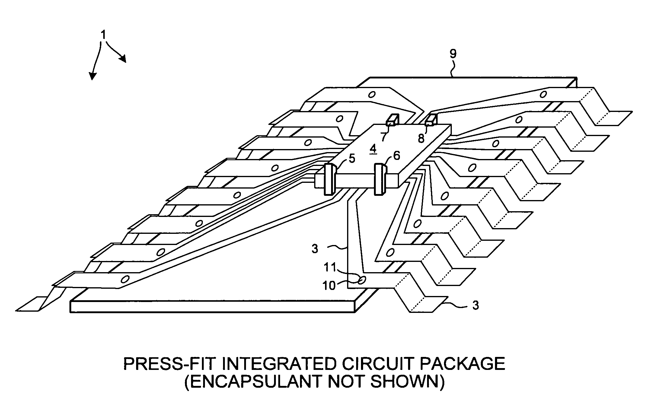 Press-fit integrated circuit package involving compressed spring contact beams