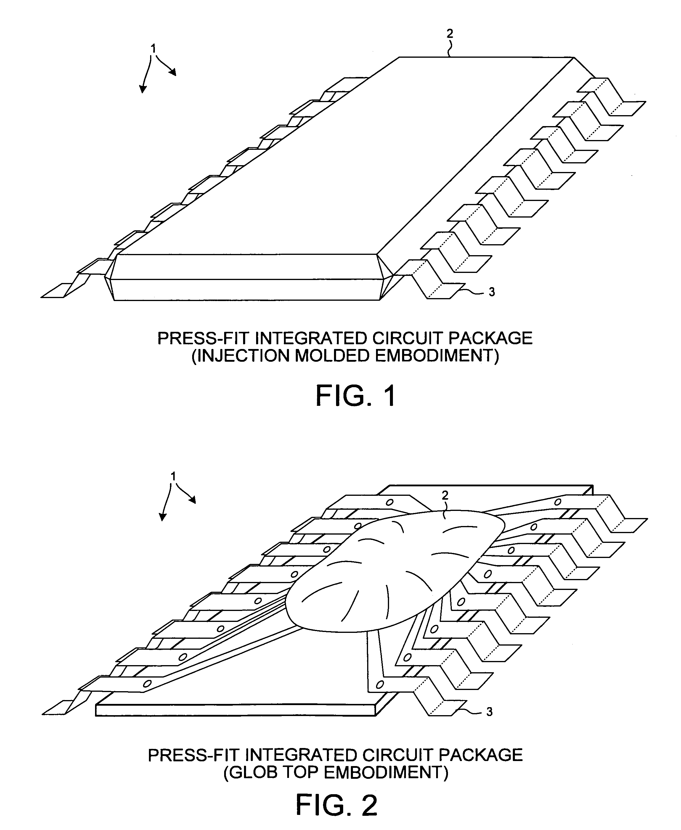 Press-fit integrated circuit package involving compressed spring contact beams