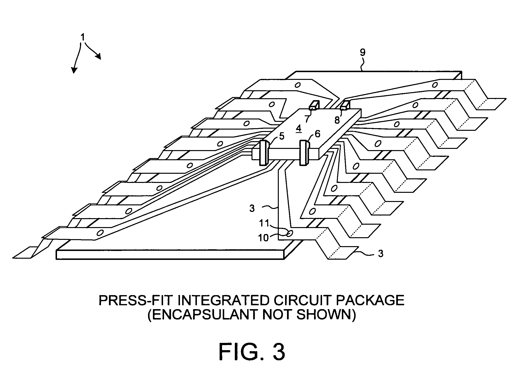 Press-fit integrated circuit package involving compressed spring contact beams